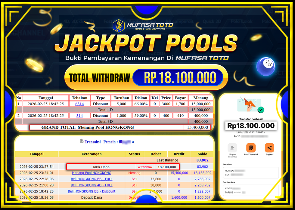 MUFASATOTOJACKPOT POOL HONGKONG Rp.18.100.000 | LUNAS